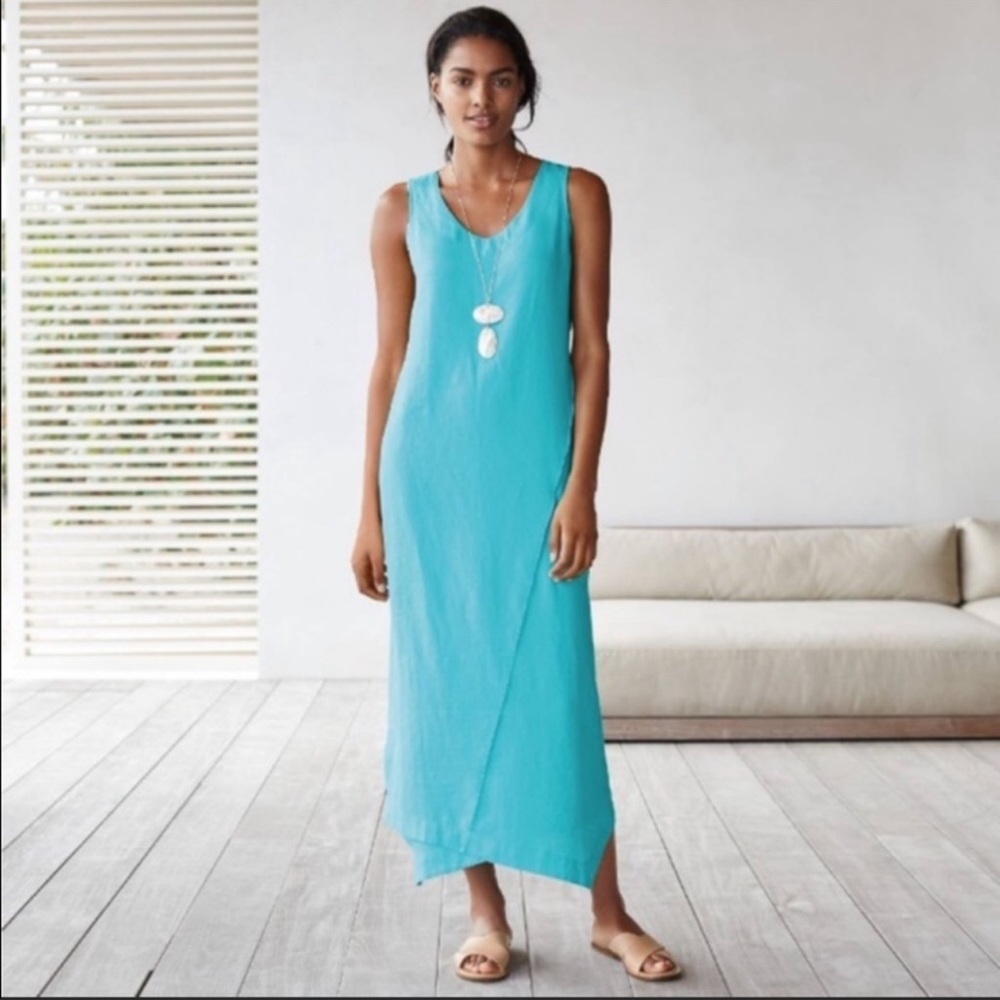 Pure Jill 100% Linen Capri Wrap Dress Large